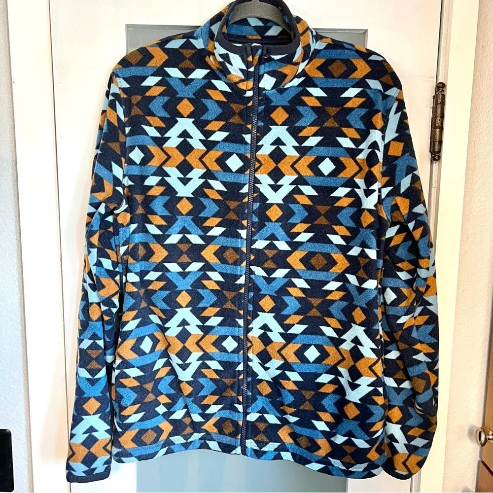 Sonoma Jacket Mens Size Medium Supersoft Arctic Fleece Blue Aztec Full Zipper - Picture 2 of 11